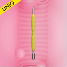 STALEKS PRO Професионален избутвач за маникюр Gummy Yellow със силиконова дръжка UNIQ 10 TYPE 2 (заоблен тесен и скосен избутвач)